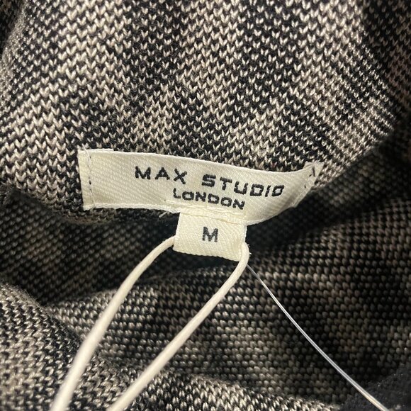 MAX STUDIO M Black Beige Diamond Knit Mock Neck Sweater Top Preppy Vintage Retro - Picture 7 of 9